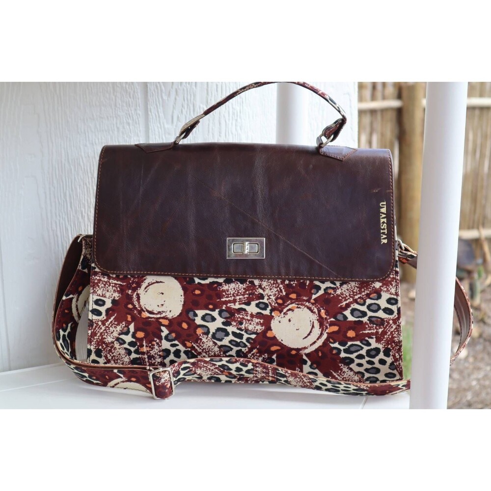 Woodin Fabric Briefcase Bag, Leather and fabric combination, gift for her, sturd